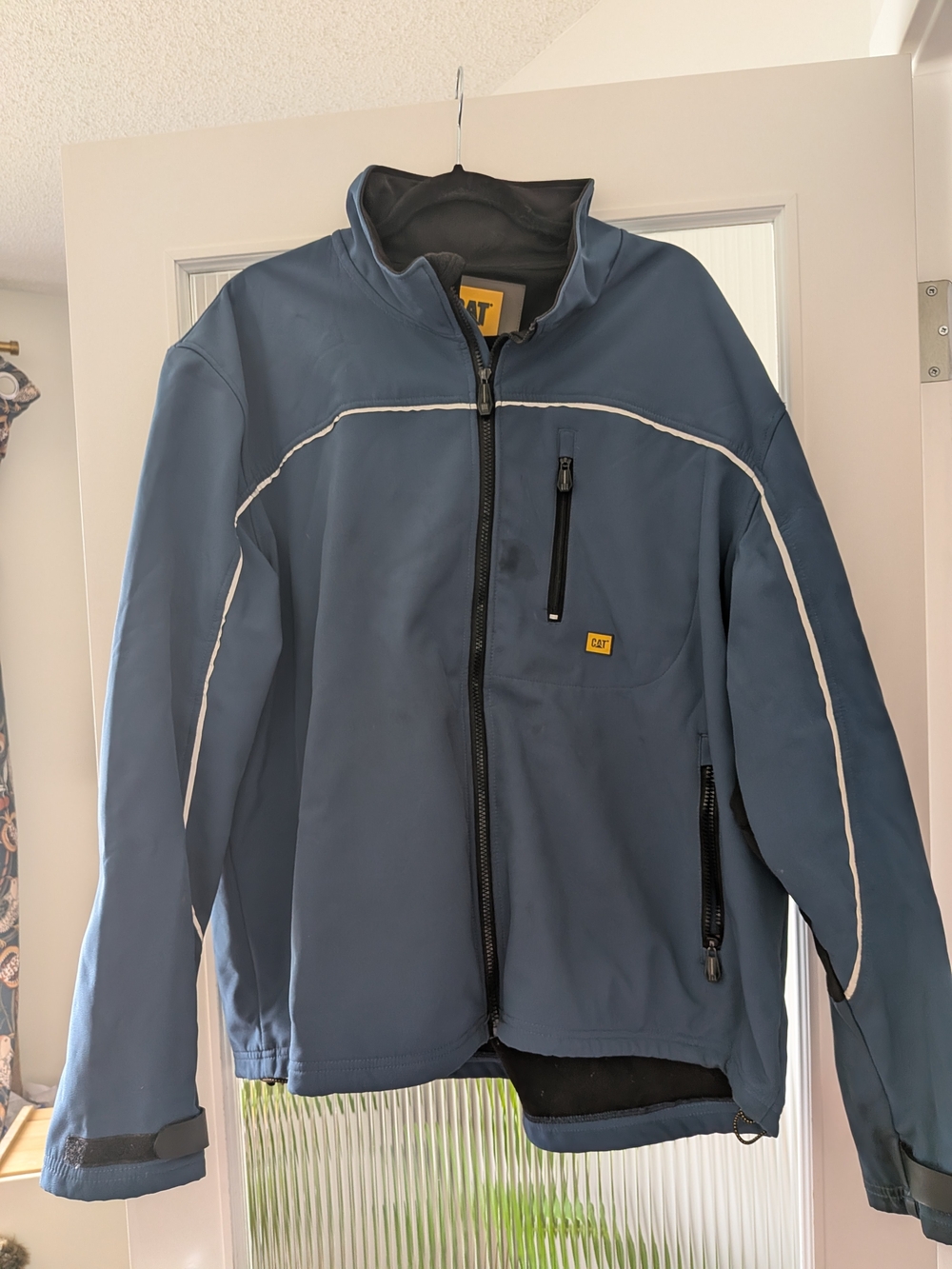 Caterpillar Men's Blue Softshell Performance Jacket with White Piping